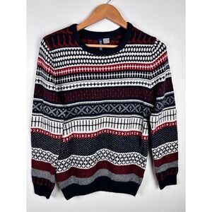 Divided by H&M Mens Small Wool Blend Red‎ Blue White Striped Crewneck Sweater